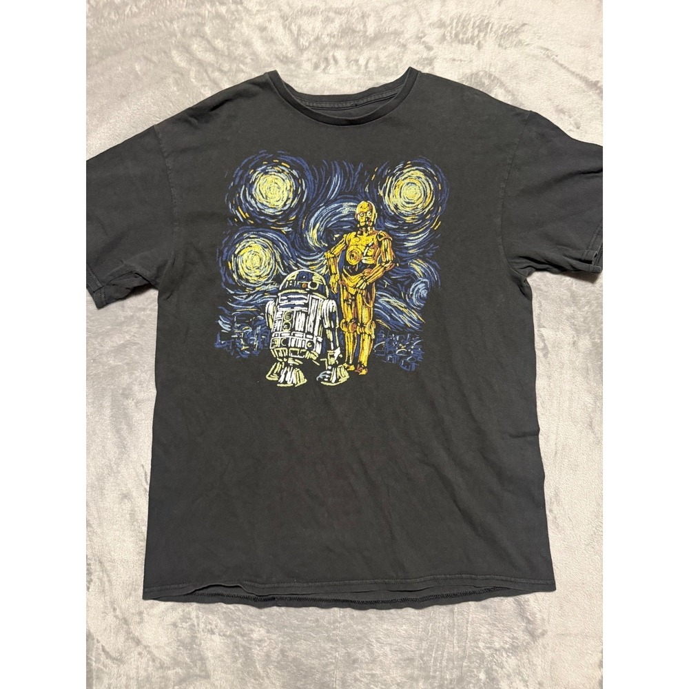 Star Wars T-Shirt Mens Large Black Starry Night R2-D2 C-3PO Graphic Tee